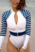 Striped Long-Sleeved Rash Guard Surfing Swimsuit