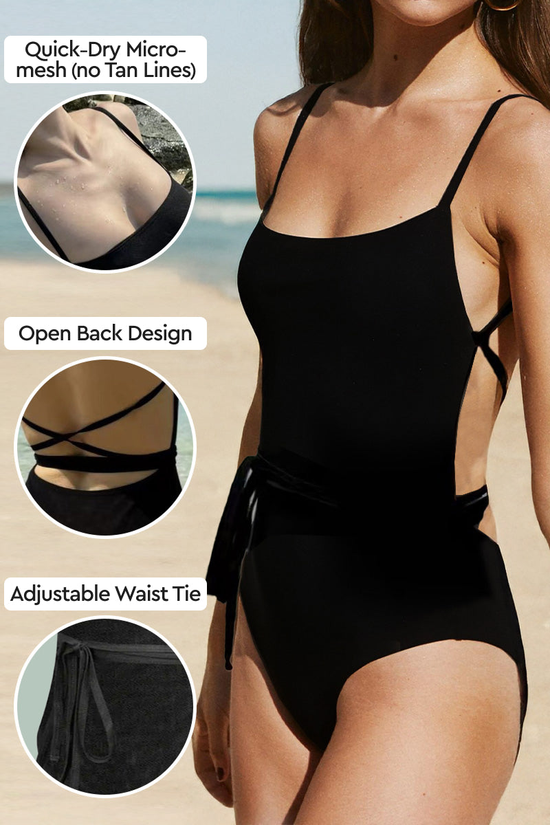 Tan-Through Open Back One Piece Swimsuit