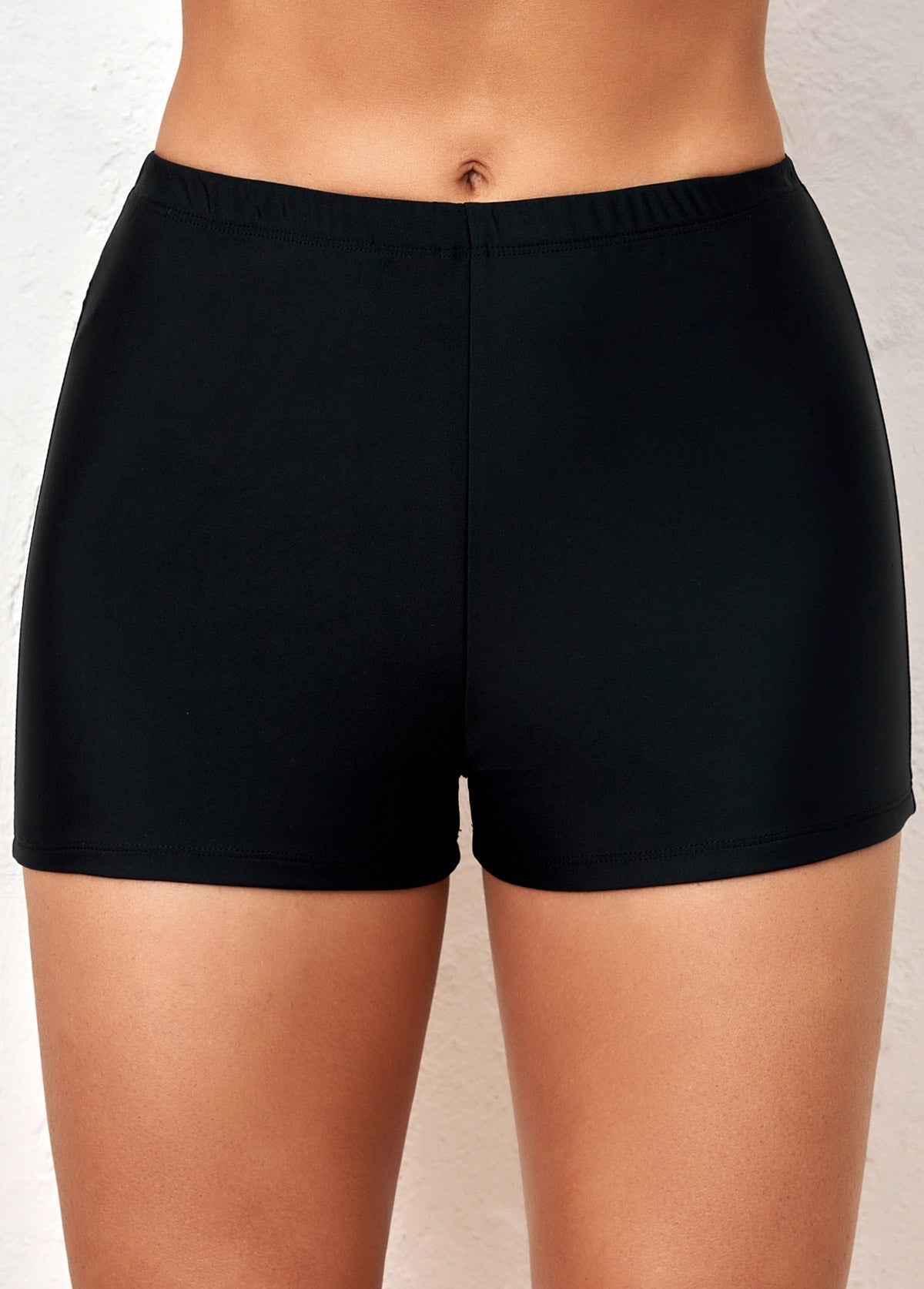 Black Mid Waisted Elastic Swimwear Shorts