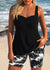 Surplice Feathers Print Black Tankini Set