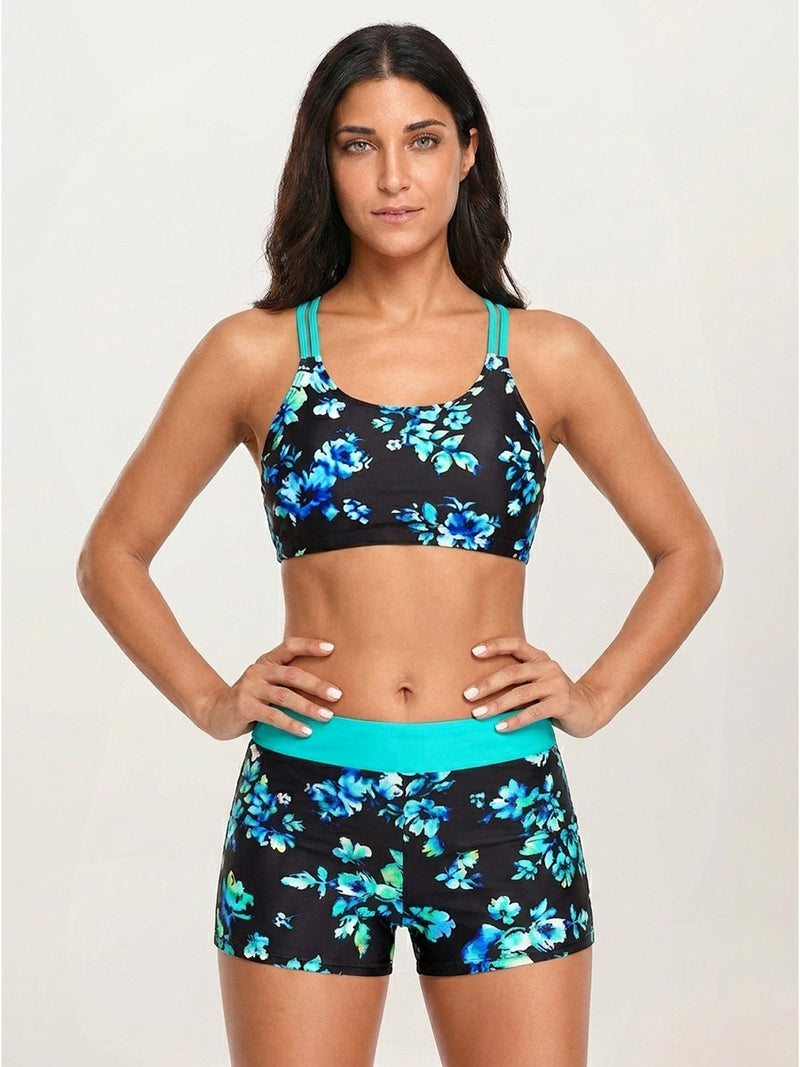 Criss-Cross Back Three-Piece Tankini Set
