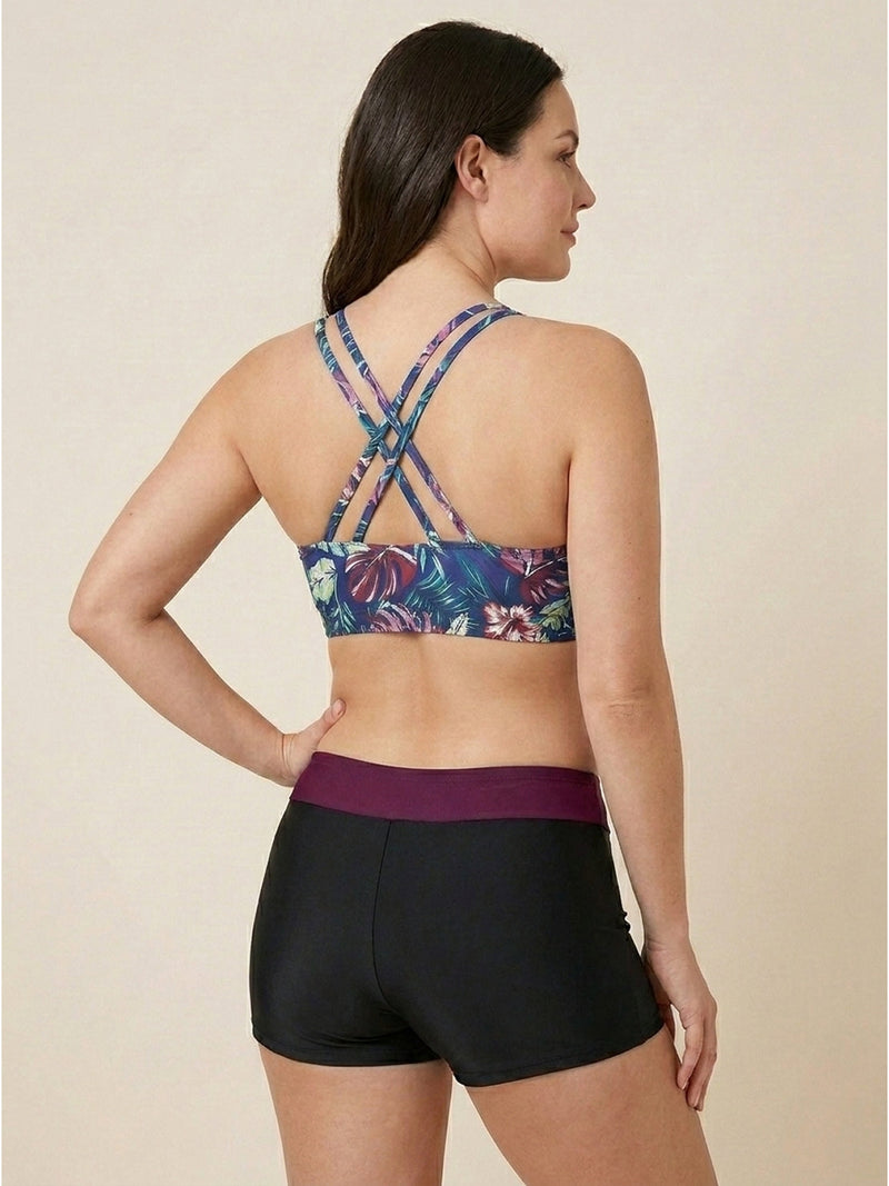 Criss-Cross Back Three-Piece Tankini Set
