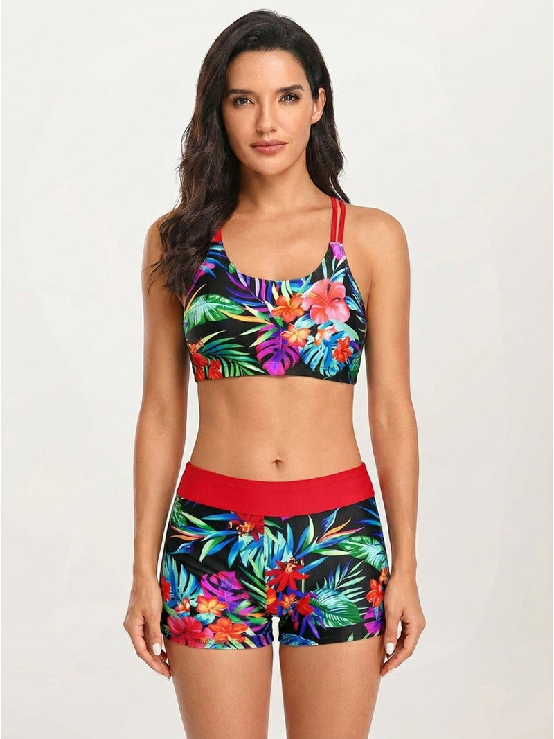 Criss-Cross Back Three-Piece Tankini Set