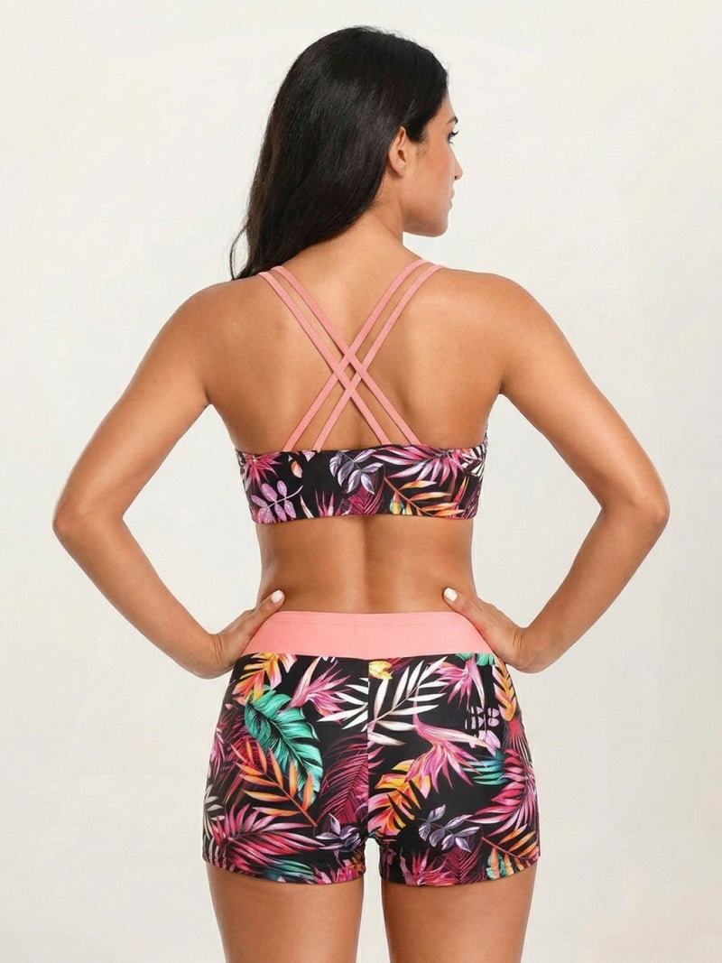 Criss-Cross Back Three-Piece Tankini Set