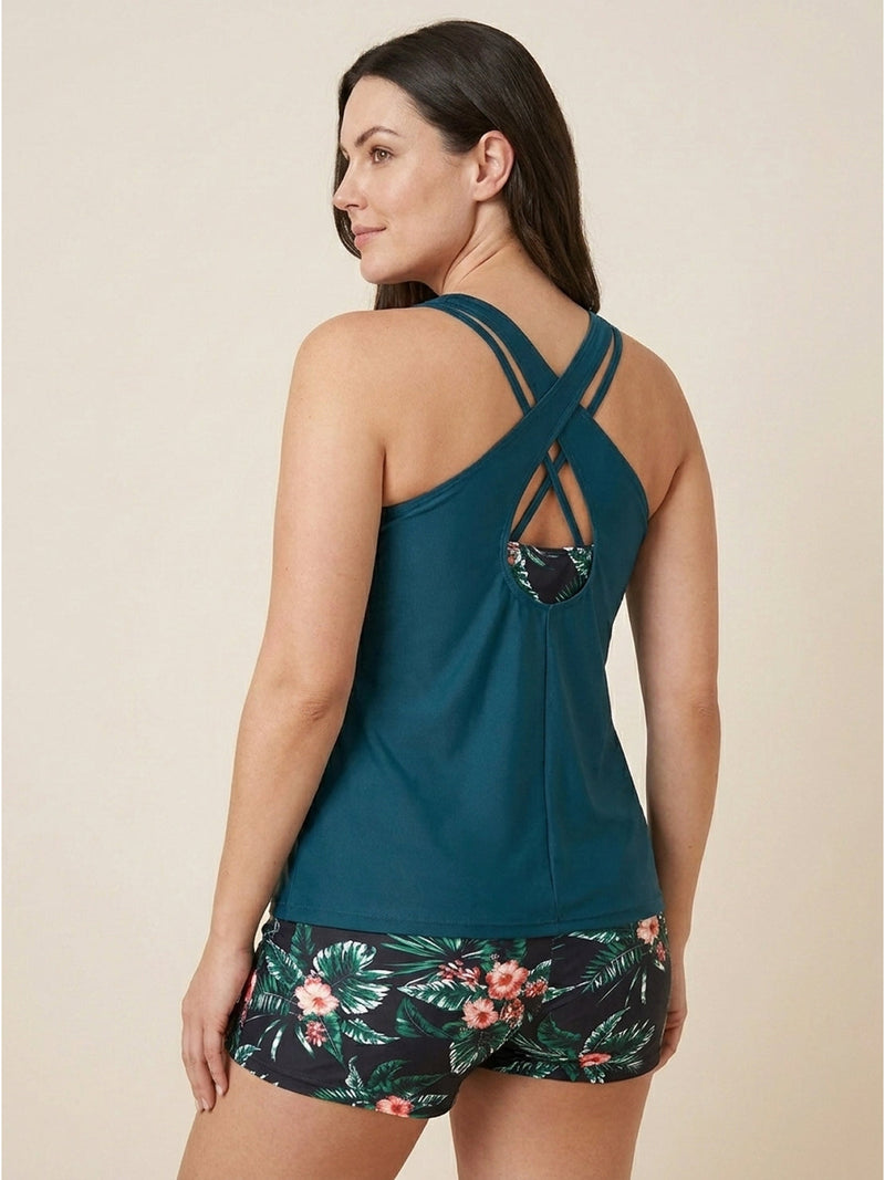 Criss-Cross Back Three-Piece Tankini Set