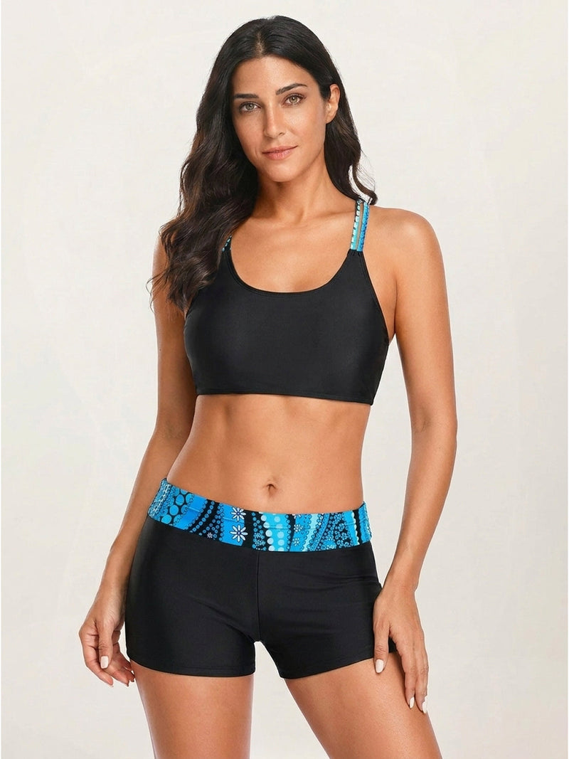 Criss-Cross Back Three-Piece Tankini Set