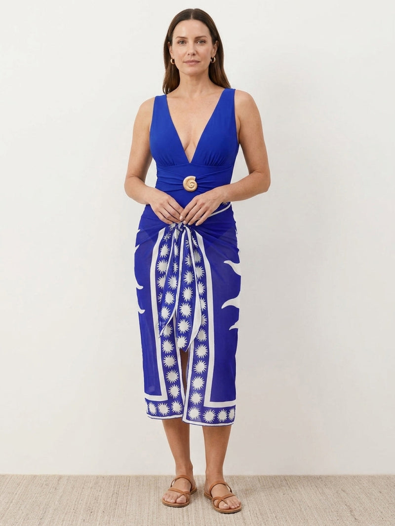 Deep-V Swimsuit with Sarong