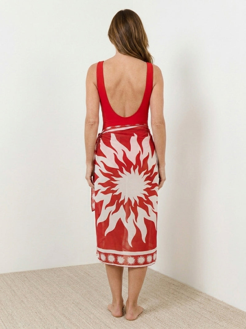Deep-V Swimsuit with Sarong
