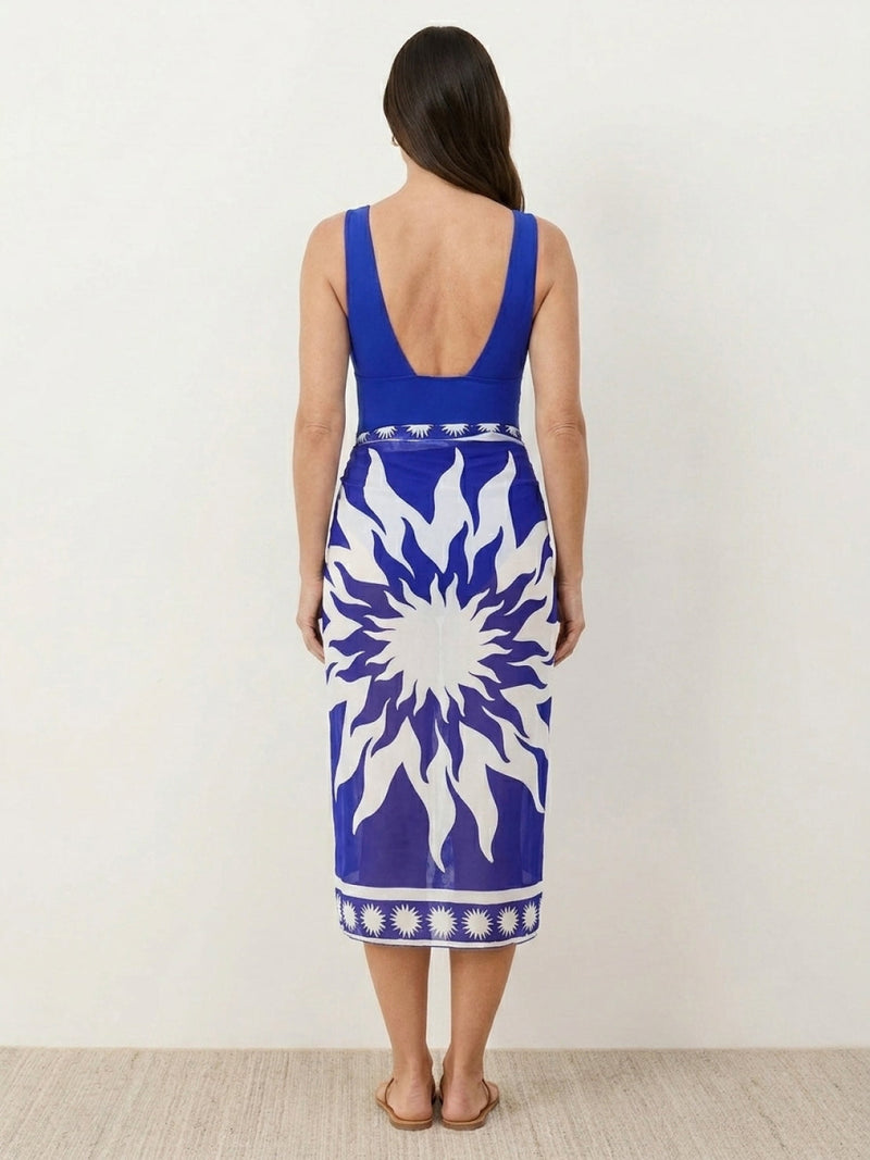 Deep-V Swimsuit with Sarong