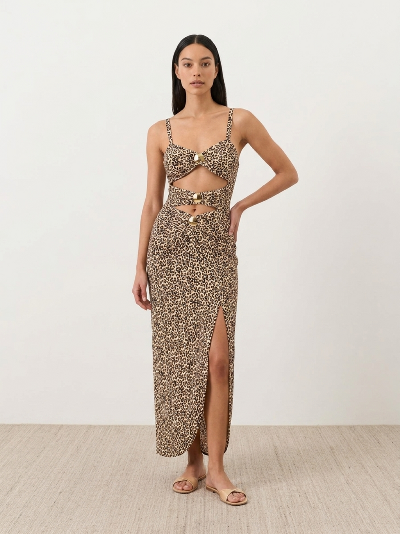 Gold-Detail Cutout Swimsuit Set