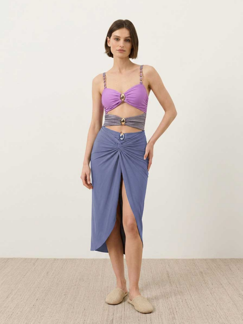 Gold-Detail Cutout Swimsuit Set