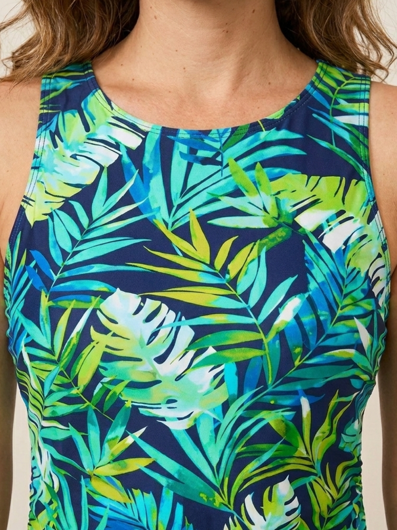 High-Neck Ruched Tankini Set