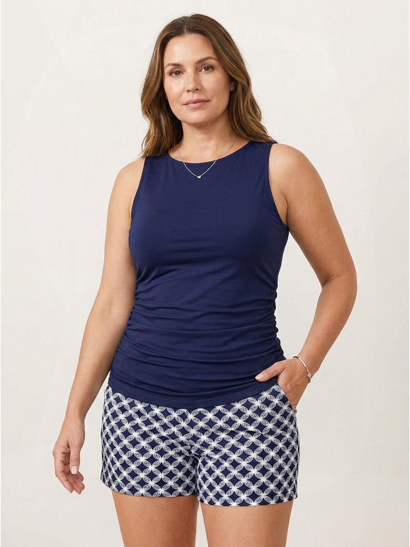 High-Neck Ruched Tankini Set