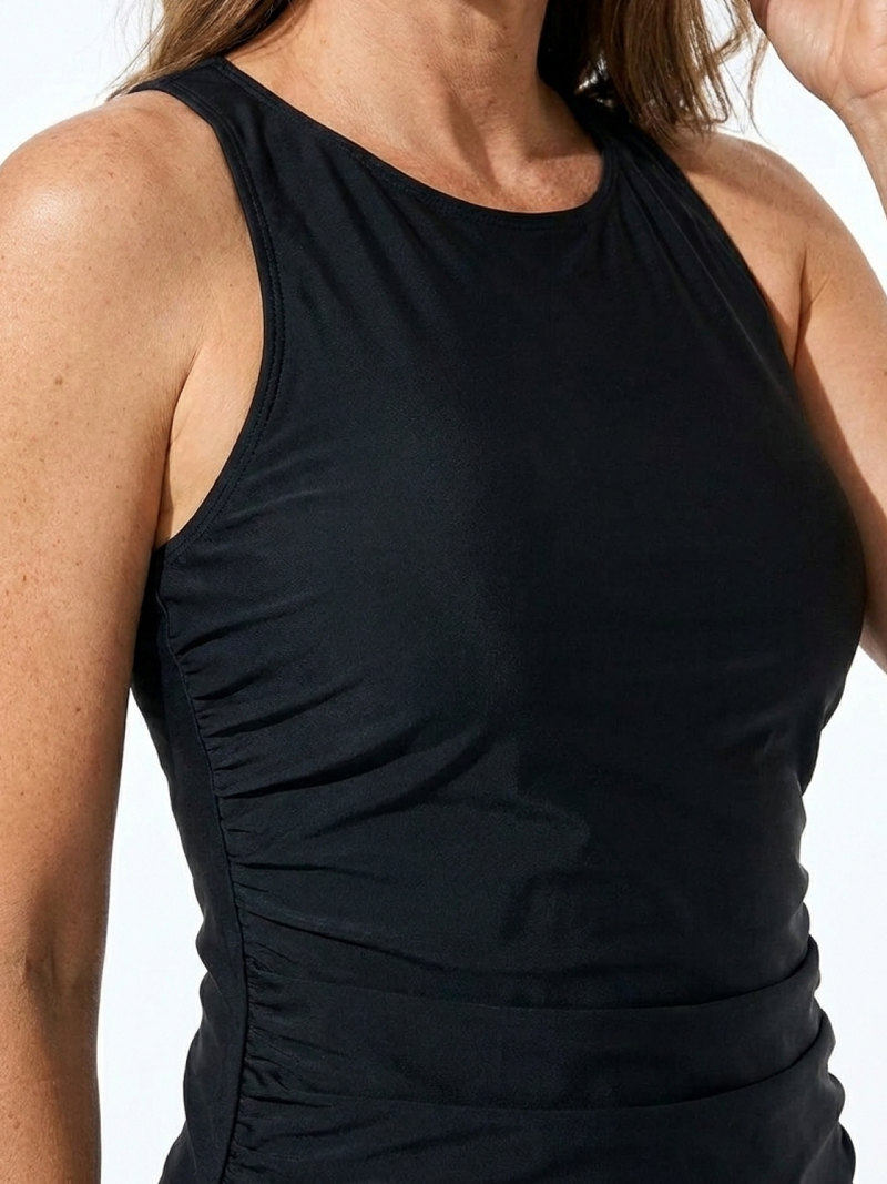 High-Neck Ruched Tankini Set