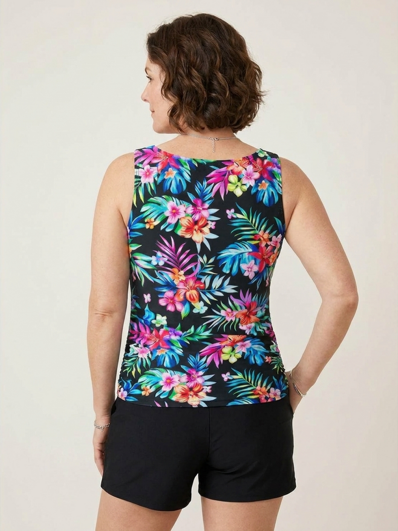 High-Neck Ruched Tankini Set