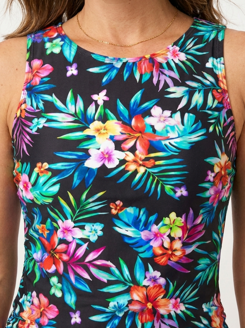 High-Neck Ruched Tankini Set