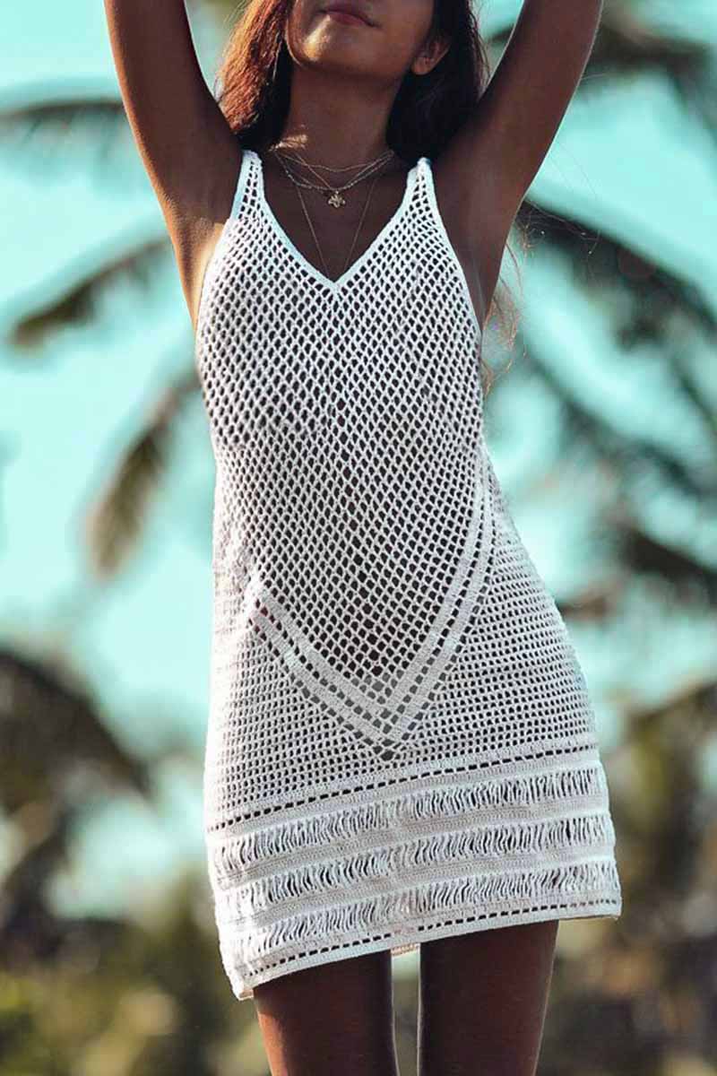 Drop Armhole Crochet String Vest Dress | LightBluePink