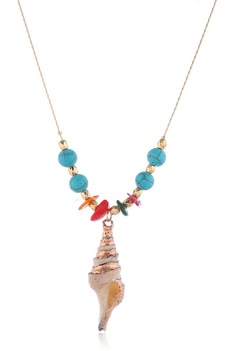 Spiral Seashell Necklace With Turquoise Beads