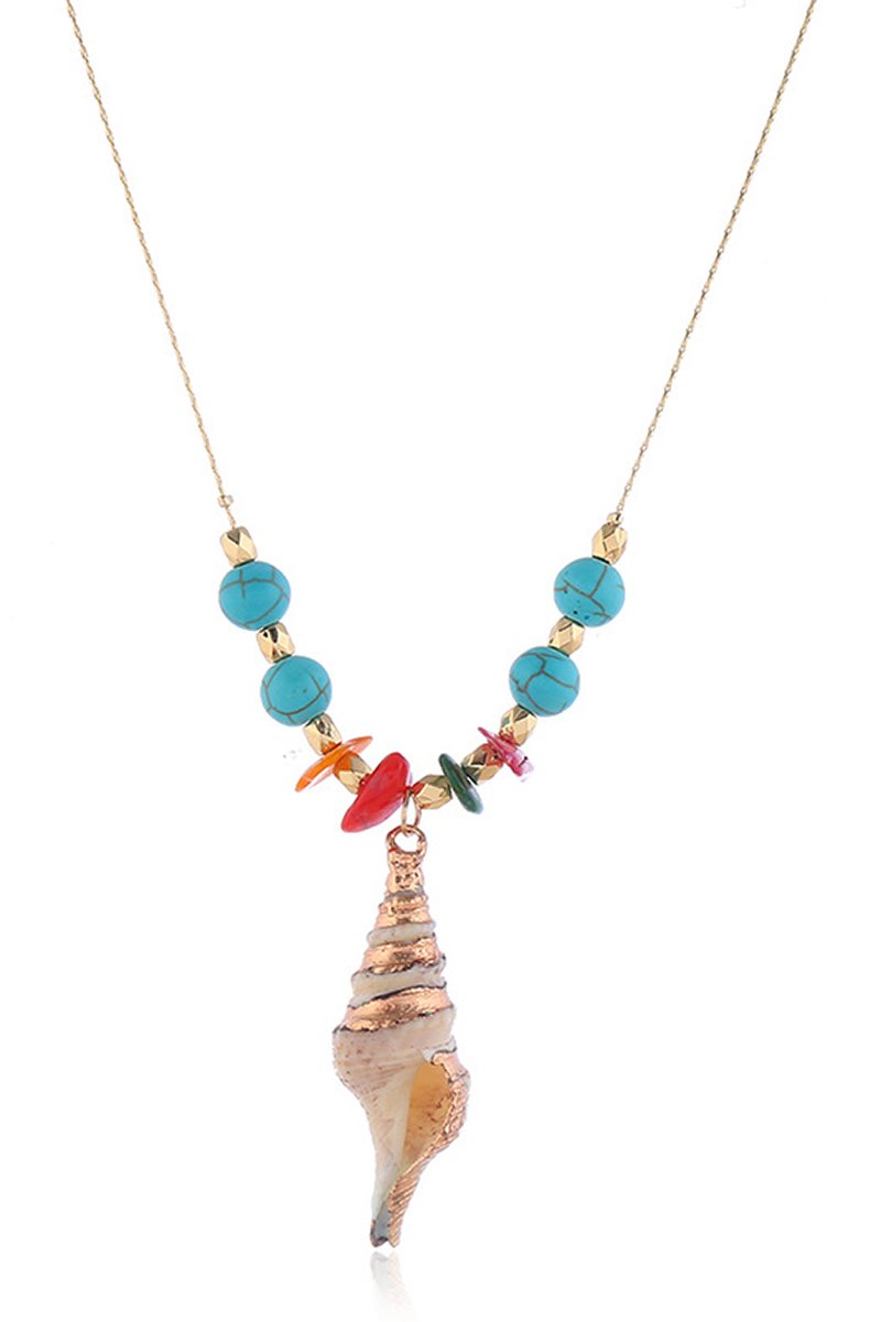 Spiral Seashell Necklace With Turquoise Beads