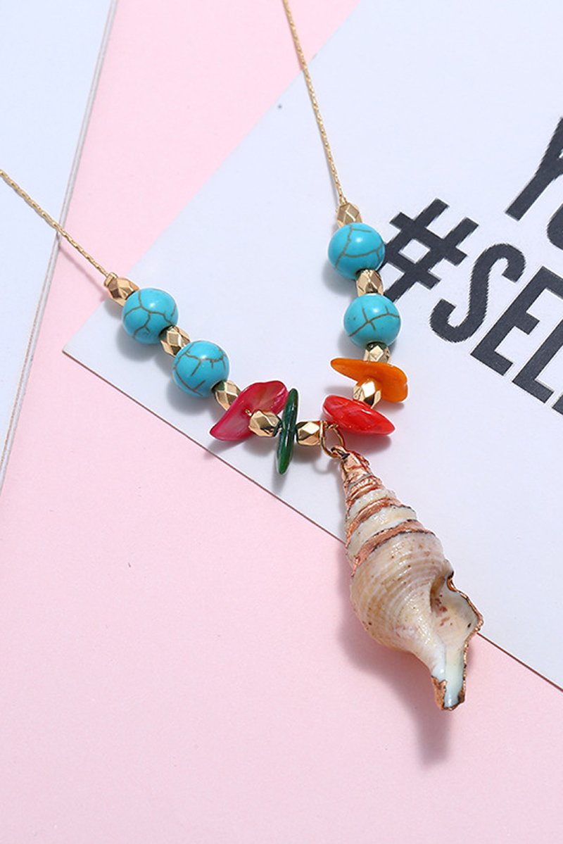 Spiral Seashell Necklace With Turquoise Beads