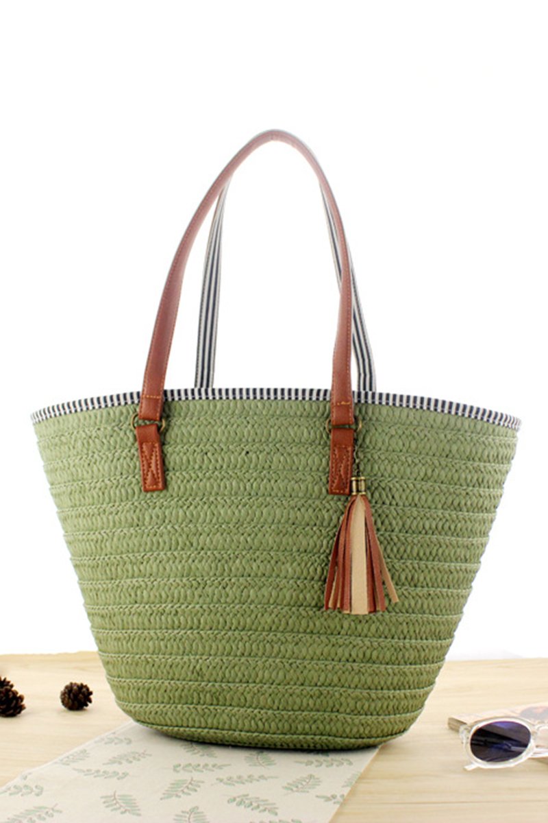 Straw Fringed Large Capacity Tote Bag, Lightweight Fashion