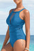 Solid Color Mesh V Neck One Piece Swimsuit