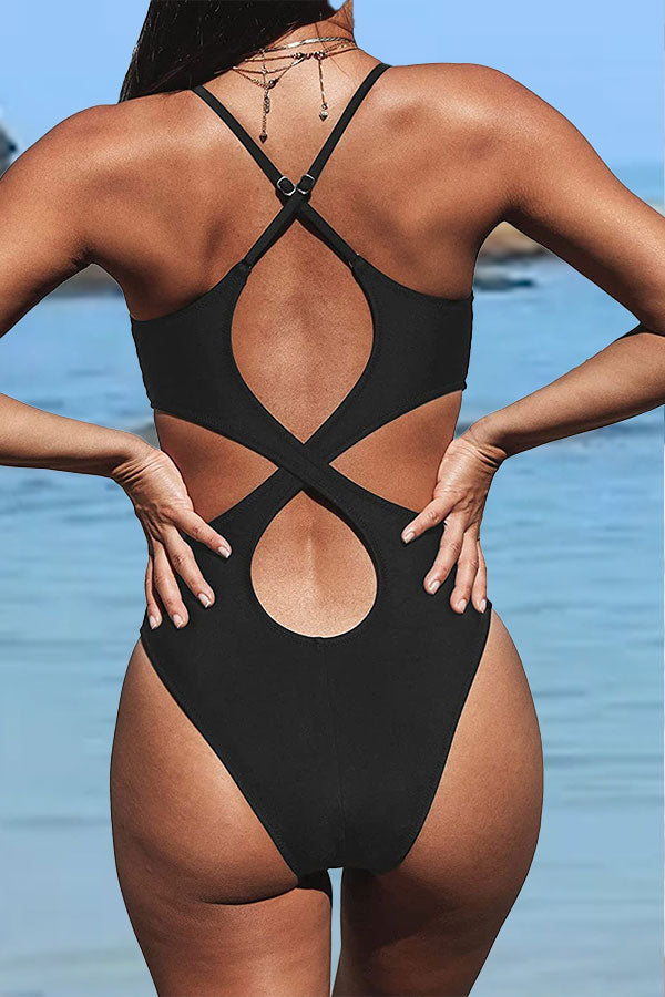 Crisscross Back Ruched One Piece Swimsuit