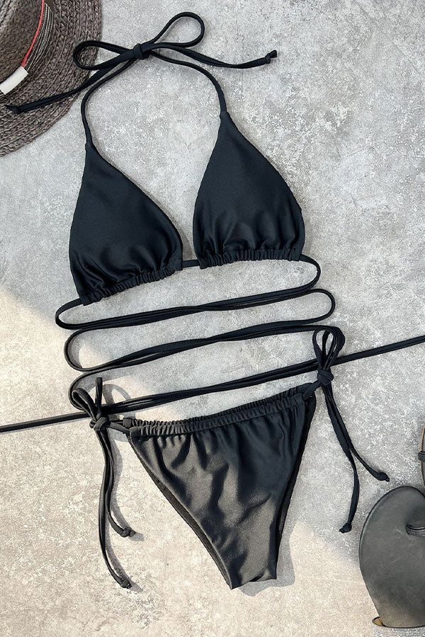 Mini Simple Bandage Split Bikini Swimsuit