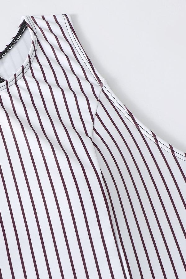 Striped Leafy One Piece Swimsuit