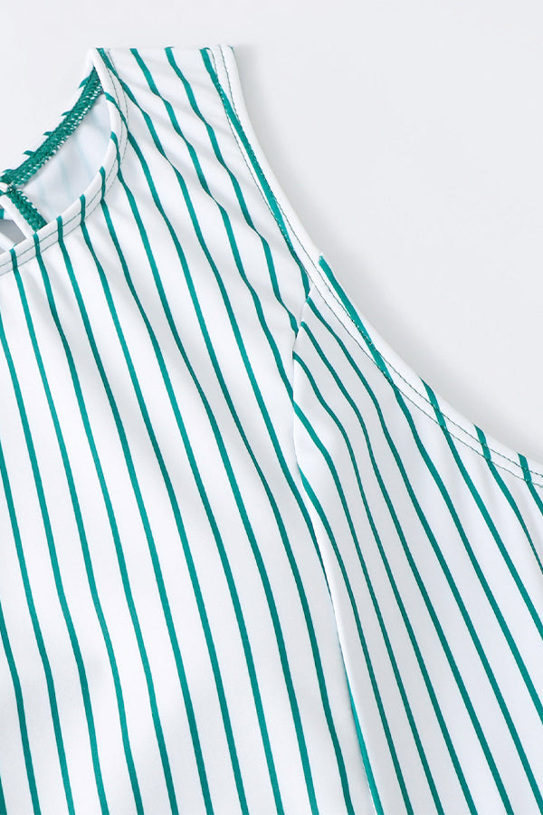 Striped Leafy One Piece Swimsuit