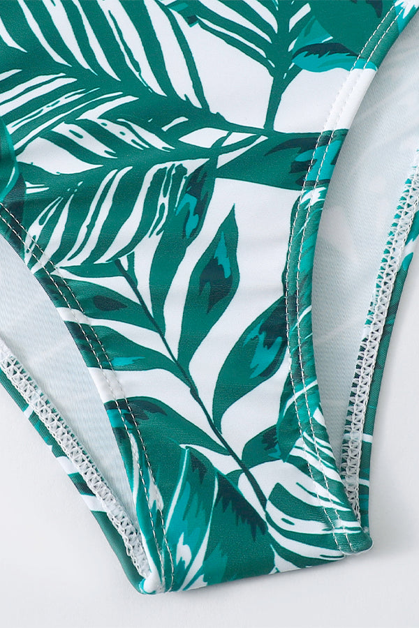 Striped Leafy One Piece Swimsuit