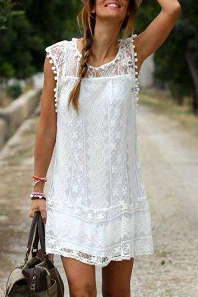 Pin-tuck Lace Mini Dress – L'AUBE BLANC